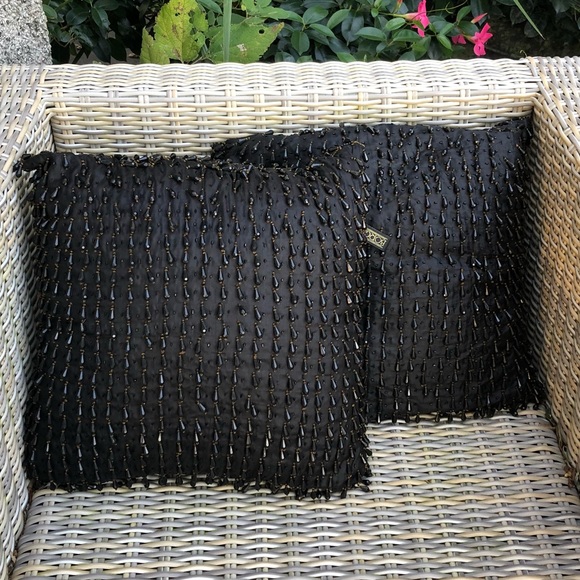 Bedding Pair Of Beaded Throw Accent Pillows Black